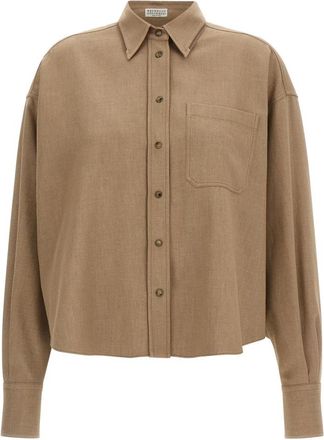Brunello Cucinelli Sparkling Shirt - Dames - Overhemden - Beige - S - Denim - Overhemden