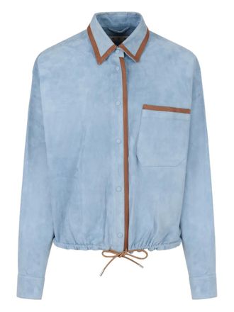 Marni nappa-trim suede shirt - Blue