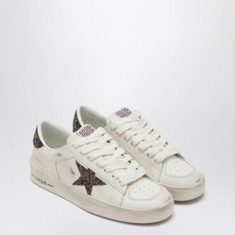 Golden Goose Stardan Sneaker In White Leather And Brown Glitter