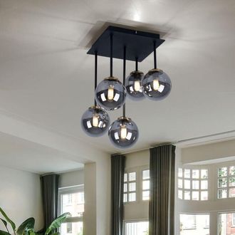 Globo Lighting Plafoniera lampada sferica, luce soggiorno, 5 fiamme, metallo ottone, nero, vetro fumè, 5 prese G9, LxPxH 25,5x25,5x38 cm