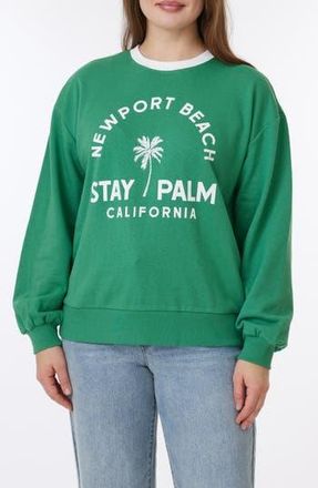 C&C California Millie Beach Terry Ringer Crewneck Sweatshirt in Pine Green at Nordstrom Rack, Size X-Large