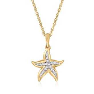 Ross-Simons Diamond Starfish Pendant Necklace in 18kt Gold Over Sterling