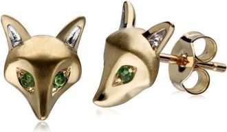 Gemondo Green Tsavorite 9ct Yellow Gold Gardenia Collection Fox Stud Earrings One Size
