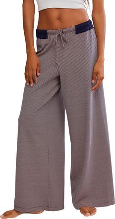 Free People Out and About Stripe Knit Wide Leg Pants in Peach Combo at Nordstrom, Size X-Large