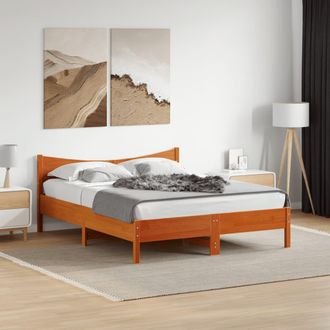 vidaXL Vidaxl - Cama Sin Colch&oacute;n Madera Maciza De Pino Marr&oacute;n Cera 160x200 Cm
