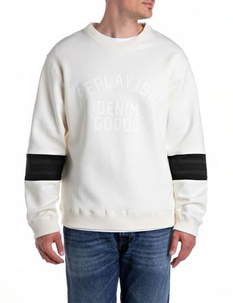 Replay Sweatshirt REPLAY, Herren, Gr. XXL, beige (butter), Sweatware, Obermaterial: 76% Baumwolle, 18% Polyester, 6% Elasthan, kontrastfarbene Details, regul