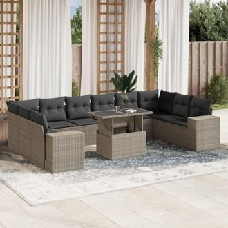 vidaXL Set De Sof&aacute;s De Jard&iacute;n 11 Pzas Y Cojines Rat&aacute;n Sint&eacute;tico Gris Vidaxl