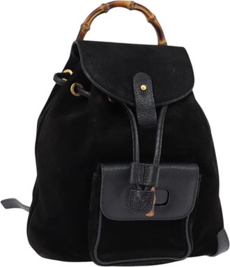 Gucci Vintage Bamboo Backpack Suede Black Suede Backpack Bag (Pre-Owned)