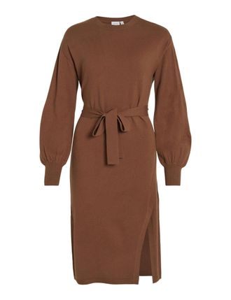 Vila Womens Viricky L/S Belted Knit Dress/Ka, Toffee, M