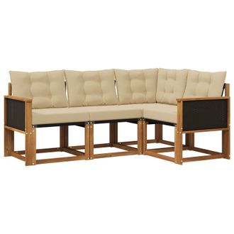 vidaXL Conjunto De Sof&aacute;s De Exterior Con Coj&iacute;n 4 Pcs Natural Y Beige Vidaxl