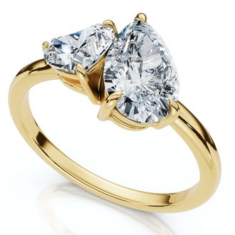 Pompeii3 1 1/2Ct Heart & Pear Two Stone Toi et Moi Diamond Ring 14k Gold or Pt Lab Grown