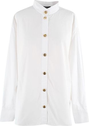 Balmain White Cotton Button-down Collarless Shirt Size XS