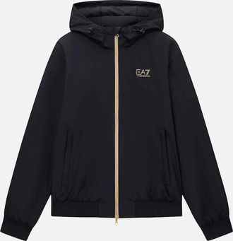 Emporio Armani Mens Technical Fabric hooded Black/Gold Bomber Jacket - Size: 40/Regular