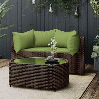 vidaXL Set Muebles De Jard&iacute;n 3 Piezas Y Cojines Rat&aacute;n Sint&eacute;tico Marr&oacute;n Vidaxl
