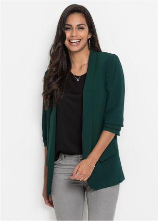 Bonprix Longblazer BONPRIX, Damen, Gr. 40, gr&uuml;n (tiefgr&uuml;n), Obermaterial: 96% Polyester, 4% Elasthan. Futter: 100% Polyester, festlich, tailliert Po-bedeckend