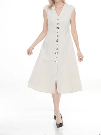 Joseph Ribkoff Button Front V-Neck Midi A-Line Dress In Natural