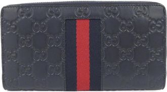 Gucci Blue Navy Leather Long Wallet (Bi-Fold) (Pre-Owned)
