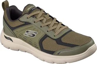 Skechers Arch Fit Summits Leege Lederen Heren Sneakers in Olijfgroen Leder/Pu/Mesh