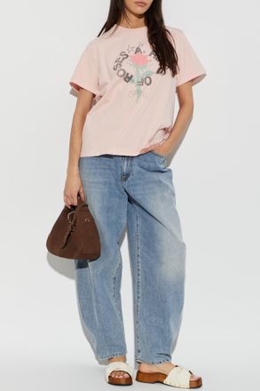 Ganni T-shirt With Print, Womens, Pink