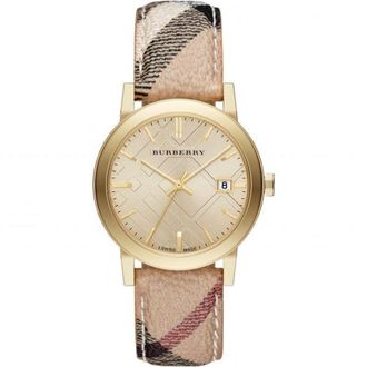 Burberry BU9026 The City Champagne Dial Check Strap WoMens Watch - Multicolour Leather - One Size