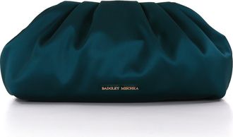 Badgley Mischka Audrey Silk Satin Zipper Top Pouch Clutch in Teal at Nordstrom, Size Large