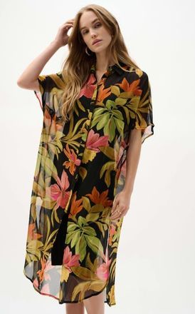 Joseph Ribkoff Chiffon Tropical Print Straight Blouse in Black/multi at Nordstrom, Size X-Small