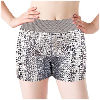 Generic Padded Womens Cycling Shorts Ladies Casual Fashion Stage Performance Sexy Sequined Shorts Swim Shorts for Women plus Size with Liner (Silver, One Size