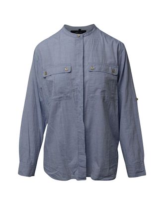 Isabel Marant Long Sleeve Button Front Shirt in Blue Cotton