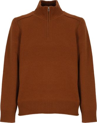 Guest In Residence Brown Front-Zip High Neck Cashmere Sweater