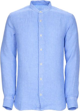 120% Lino Relaxed Linen Mandarin Collar Casual Shirt