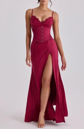 House of CB Sabrine Lace Trim Corset Gown in Wine at Nordstrom, Size X-Large
