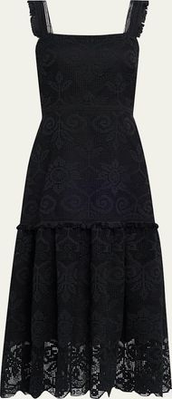 Kobi Halperin Mona Square-Neck Lace Midi Dress