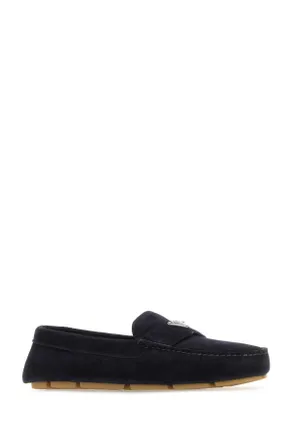 Prada Mens Dark Blue Suede Loafers Bleu Mocassini