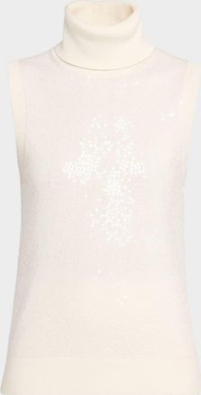 Michael Kors Sequined Sleeveless Cashmere Turtleneck