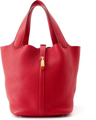 Herm&egrave;s Picotin Rouge Casaque Taurillon Clemence Leather Handbag Tote Bag (Pre-Owned)