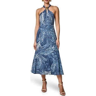 DKNY Leaf Print Hardware Detail Dress in Nightfall Multi at Nordstrom, Size 12