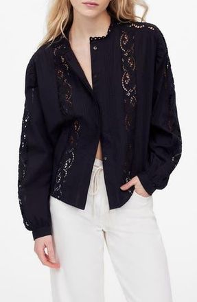 Madewell Lace Inset Pintuck Button-Up Shirt in Jet Black at Nordstrom Rack, Size Xx-Small