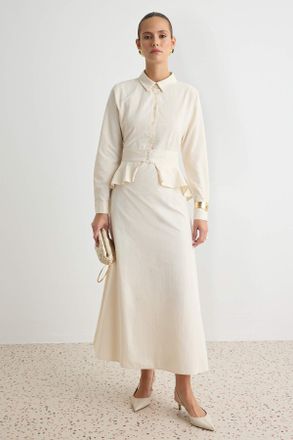 Trendyol Modest Dames Geel Effen Maxi Lang Casual Skater Modest Jurken