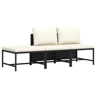 vidaXL Set De Sof&aacute;s De Jard&iacute;n 3 Piezas Y Cojines Rat&aacute;n Sint&eacute;tico Negro Vidaxl