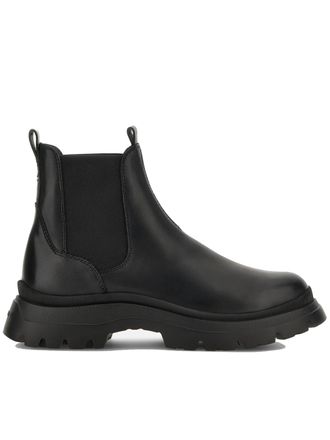 Hogan Black Leather Elastic Side Boots