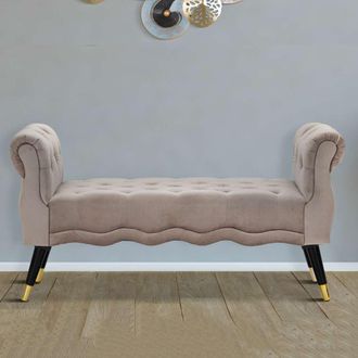 Dmora Panca Humahu, En Velluto, Con Brazos Y Detalles Dorados, Estructura De Tela, Asiento Gris, 120x40x60h Cm Gris