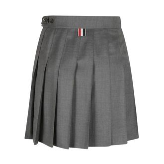 Thom Browne Rokken, Dames, Grijs, S, Wol, Super 120s Twill Pliss&eacute; Rok