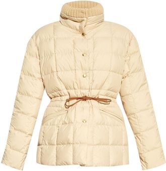 Moncler Antigone puffer jacket - women - Polyester/Leather/Feather/Down - 00 - Neutrals