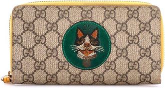 Gucci Brown Gg Coated Canvas Zip Around Wallet With Applique (Authentic Pre- Loved)