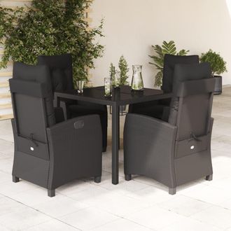 vidaXL Set De Muebles Jard&iacute;n 5 Pzas Con Cojines Rat&aacute;n Sint&eacute;tico Negro Vidaxl