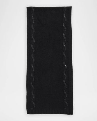 Sofiacashmere Crystal-Embellished Cable-Knit Cashmere Scarf