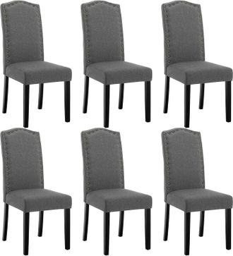 Woltu Sillas De Comedor Set De 6 Sillas Cocina Asiento Acolchado Tapizado En Lino Estructura De Madera Sill&oacute;n Gris Oscuro C - Woltu