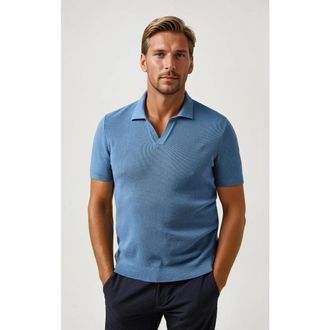 Stone Rose Pique Knit Johnny Collar Polo in Medium Blue at Nordstrom, Size Xx-Large
