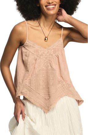 Lucky Brand Lace Trim Handkerchief Hem Camisole in Mahogany Rose at Nordstrom, Size X-Large