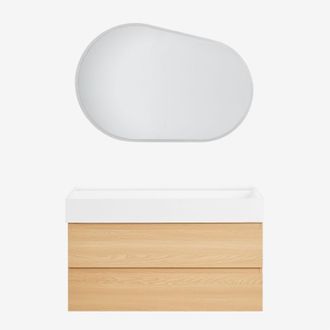 Sklum Sklum - Conjunto De Mueble De Ba&ntilde;o En Madera Y Chapa De Fresno Con Lavabo Integrado Ona